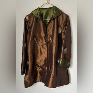 NWT Grace Chuang Green Brown Reversible Silk Blend Embellished Jacket Small $196